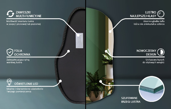 Asimetrično ogledalo z led osvetlitvijo edinstveno 70x46 cm