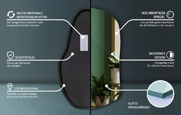 Asimetrično ogledalo z led osvetlitvijo edinstveno 70x46 cm