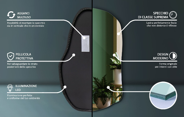 Organsko ogledalo z LED osvetlitvijo modno 90x59 cm
