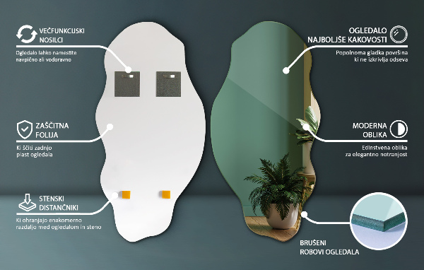 Ogledalo nepravilna oblika madež 45x90