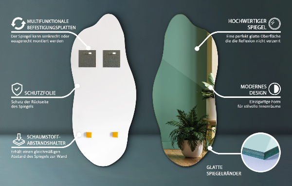 Asimetrično ogledalo okras za steno 35x80 cm