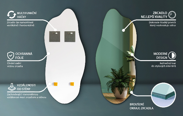 Asimetrično ogledalo okras za steno 35x80 cm