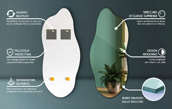 Asimetrično ogledalo okras za steno 35x80 cm