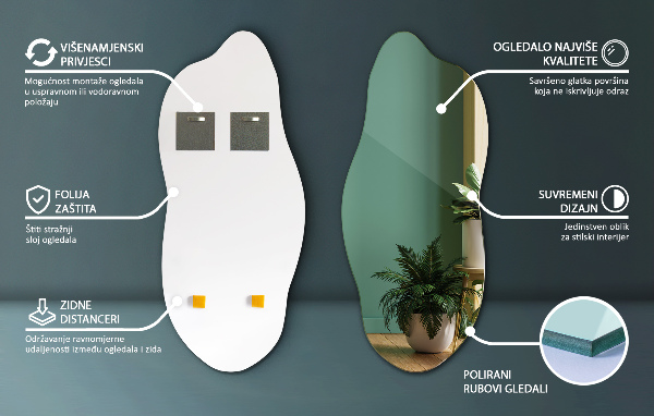 Ogledalo nepravilna oblika brez okvirja 40x90 cm