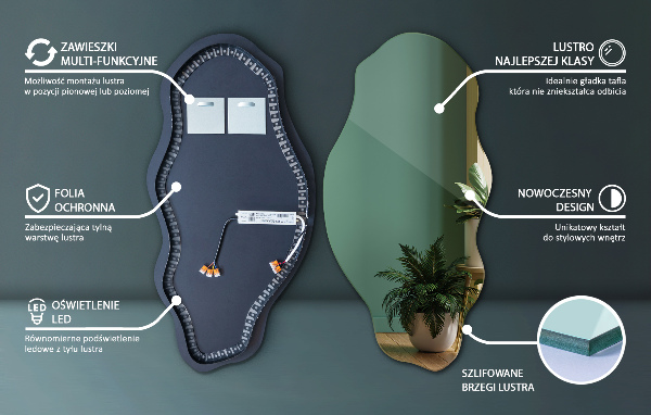 Led ogledalo nepravilna oblika učinkovito 45x90 cm