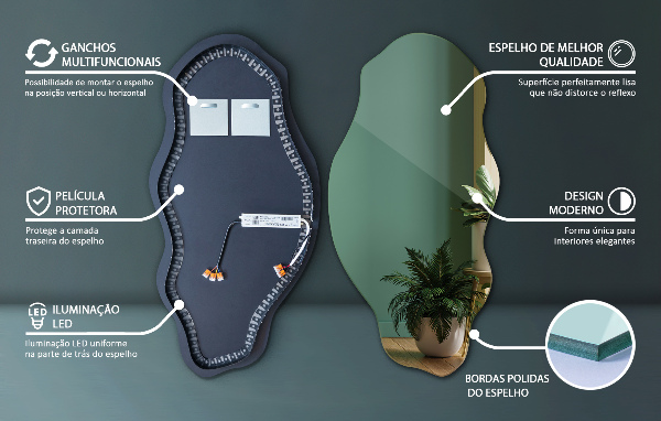 Led ogledalo nepravilna oblika učinkovito 45x90 cm