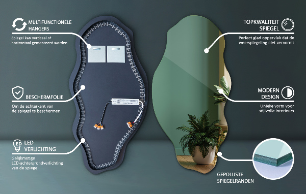 Asimetrično ogledalo z led osvetlitvijo učinkovito 50x100 cm