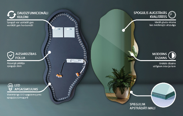 Asimetrično ogledalo z led osvetlitvijo učinkovito 50x100 cm