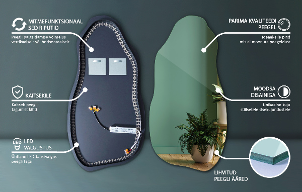 Led ogledalo nepravilna oblika eleganten 40x80 cm