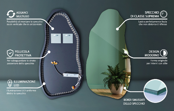 Asimetrično ogledalo z led osvetlitvijo dekorativni 50x100 cm