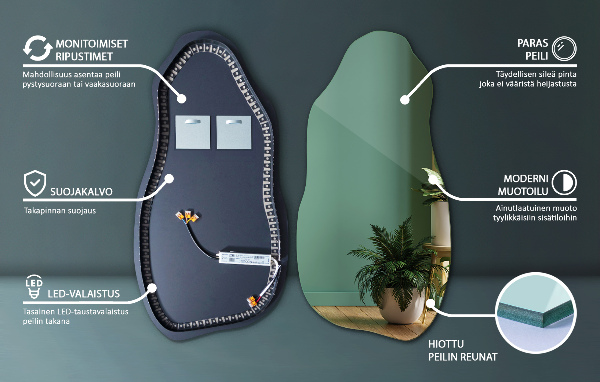 Asimetrično ogledalo z led osvetlitvijo dekorativni 50x100 cm