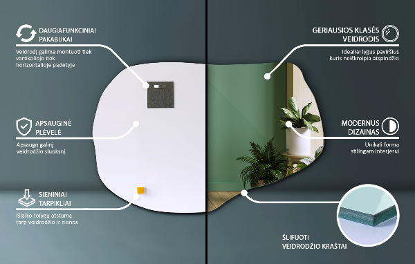 Asimetrično ogledalo dekorativno 70x46 cm