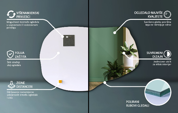 Asimetrično ogledalo dekorativno 70x46 cm