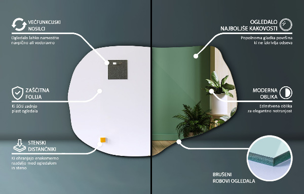 Ogledalo z organsko obliko brez okvirja 80x52 cm