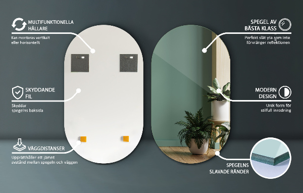 Ovalno ogledalo brez okvirja 40x70 cm