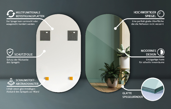 Stensko ovalno ogledalo brez okvirja 46x80 cm