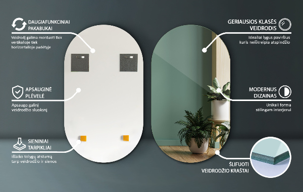 Stensko ovalno ogledalo brez okvirja 46x80 cm