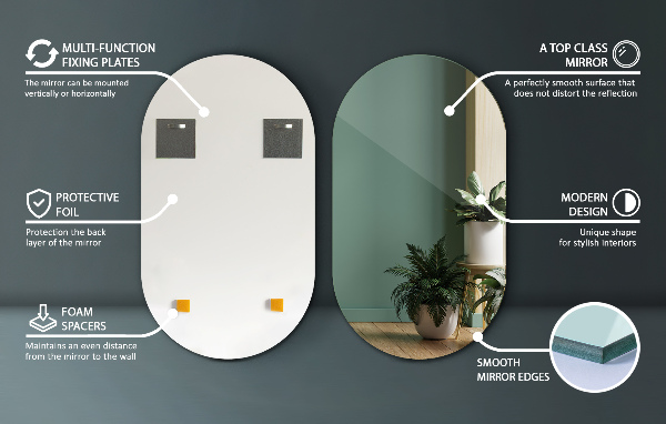 Stensko ovalno ogledalo brez okvirja 46x80 cm