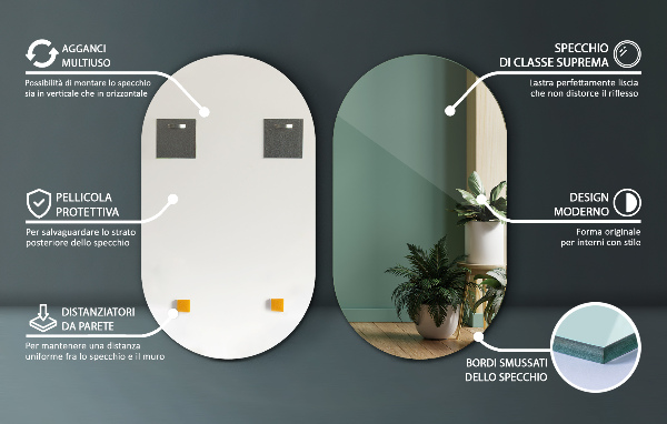 Ovalno ogledalo brez okvirja brez okvirja 52x90 cm