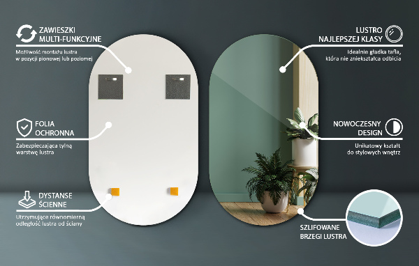 Ovalno ogledalo brez okvirja brez okvirja 52x90 cm