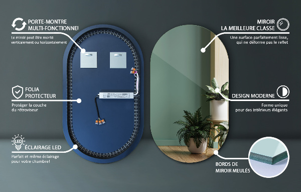 Led ovalno ogledalo brez okvirja 52x90 cm