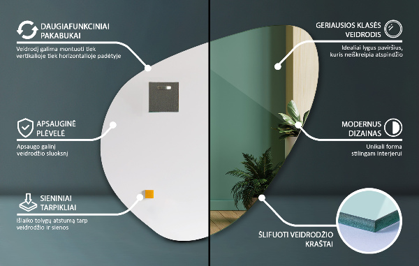 Ogledalo asimetrično 48x48 cm