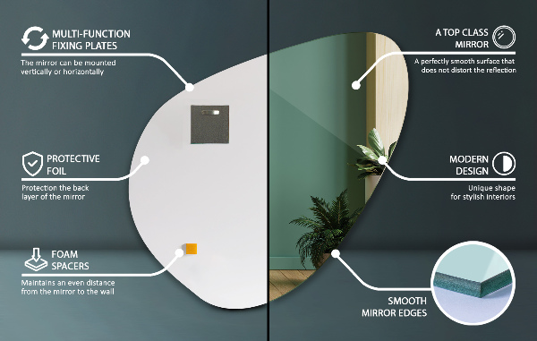 Ogledalo stensko organske oblike, lepo asimetrično 77x77 cm