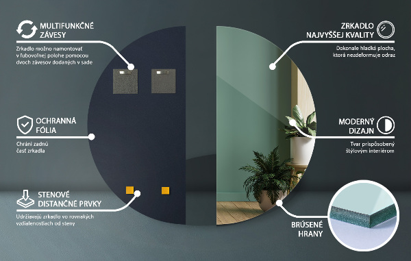 Polkrožno stensko ogledalo brez okvirja 35x70 cm