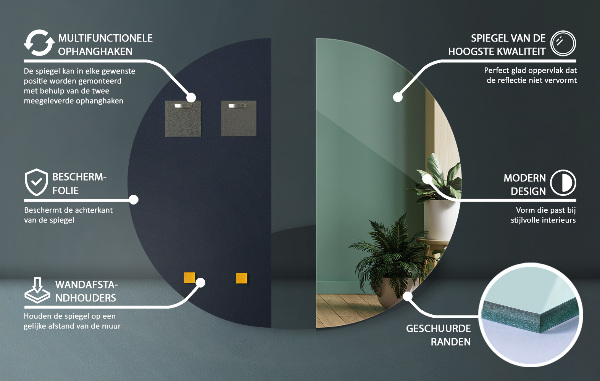 Polkrožno stensko ogledalo brez okvirja 35x70 cm