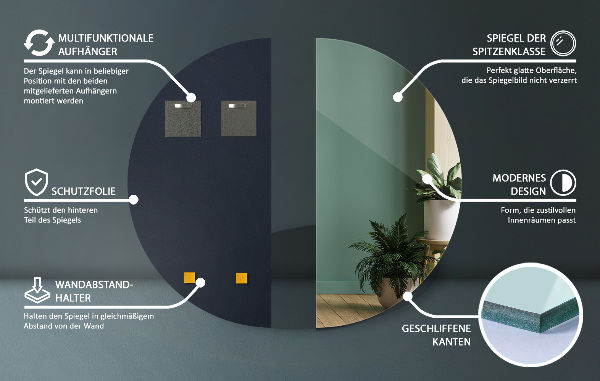 Ogledalo za zid polkrožno 40x80 cm