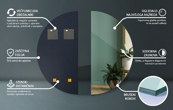 Ogledalo polkrožno 50x100 cm