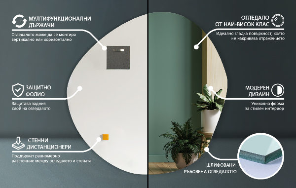 Stensko ogledalo nepravilna oblika 77x77 cm