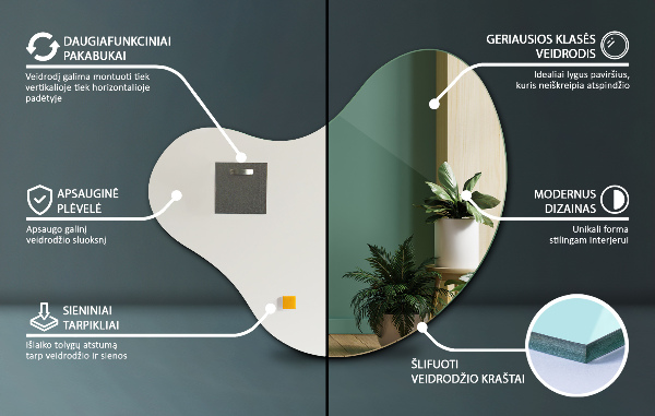 Ogledalo Asimetrično brez okvirja 48x48 cm