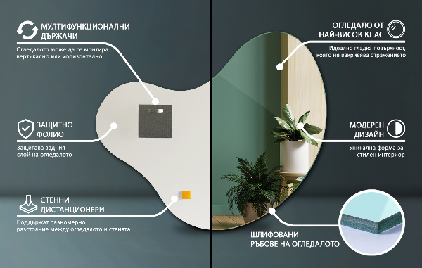 Ogledalo Nepravilna Oblika brez okvirja 58x58 cm