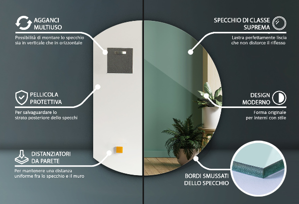 Polkrožno dekorativno ogledalo 63x70 cm