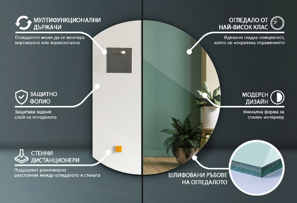 Polkrožno dekorativno ogledalo 63x70 cm