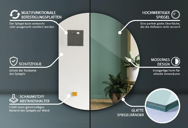 Polkrožno ogledalo 84x100 cm