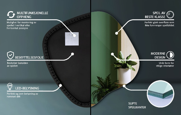 Organsko ogledalo z LED osvetlitvijo 48x48 cm