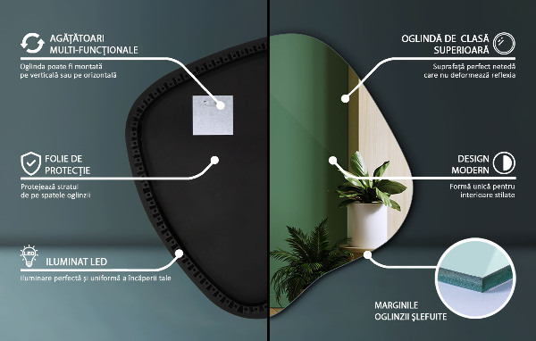 Organsko ogledalo z LED osvetlitvijo 59x58 cm