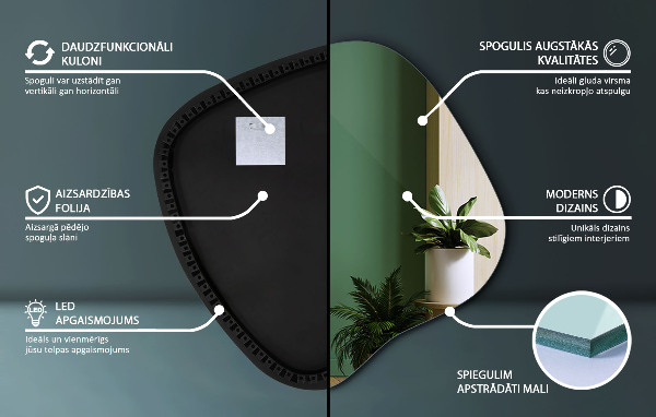 Organsko ogledalo z LED osvetlitvijo 59x58 cm