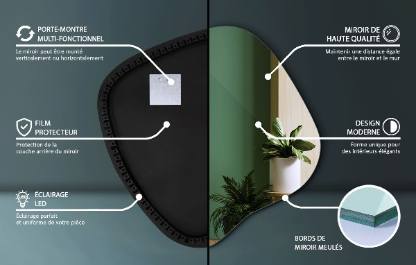 Organsko ogledalo z LED osvetlitvijo 68x67 cm