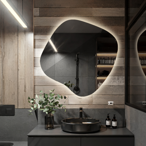 Organsko ogledalo z LED osvetlitvijo 77x77 cm