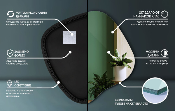 Organsko ogledalo z LED osvetlitvijo 77x77 cm