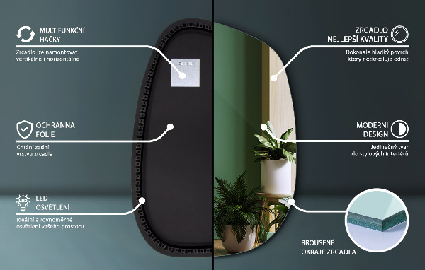 Asimetrično ogledalo packa z led osvetlitvijo 49x34 cm