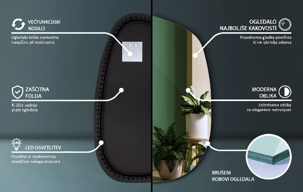 Asimetrično ogledalo packa z led osvetlitvijo 49x34 cm