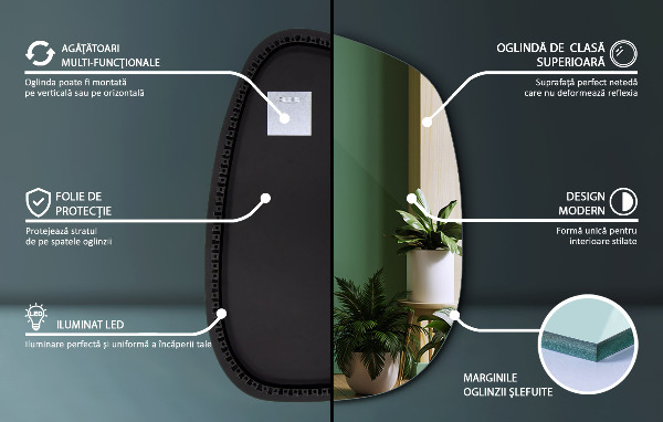 Asimetrično ogledalo packa z led osvetlitvijo 49x34 cm