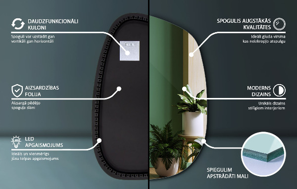 Asimetrično ogledalo packa z led osvetlitvijo 55x38 cm
