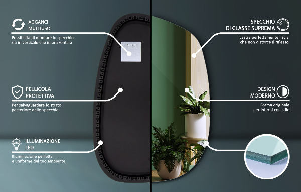 Asimetrično ogledalo packa z led osvetlitvijo 68x47 cm