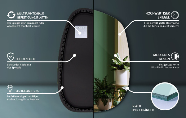 Asimetrično ogledalo packa z led osvetlitvijo 79x57 cm