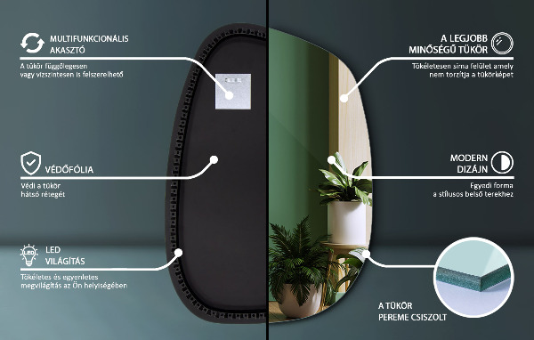 Asimetrično ogledalo packa z led osvetlitvijo 79x57 cm